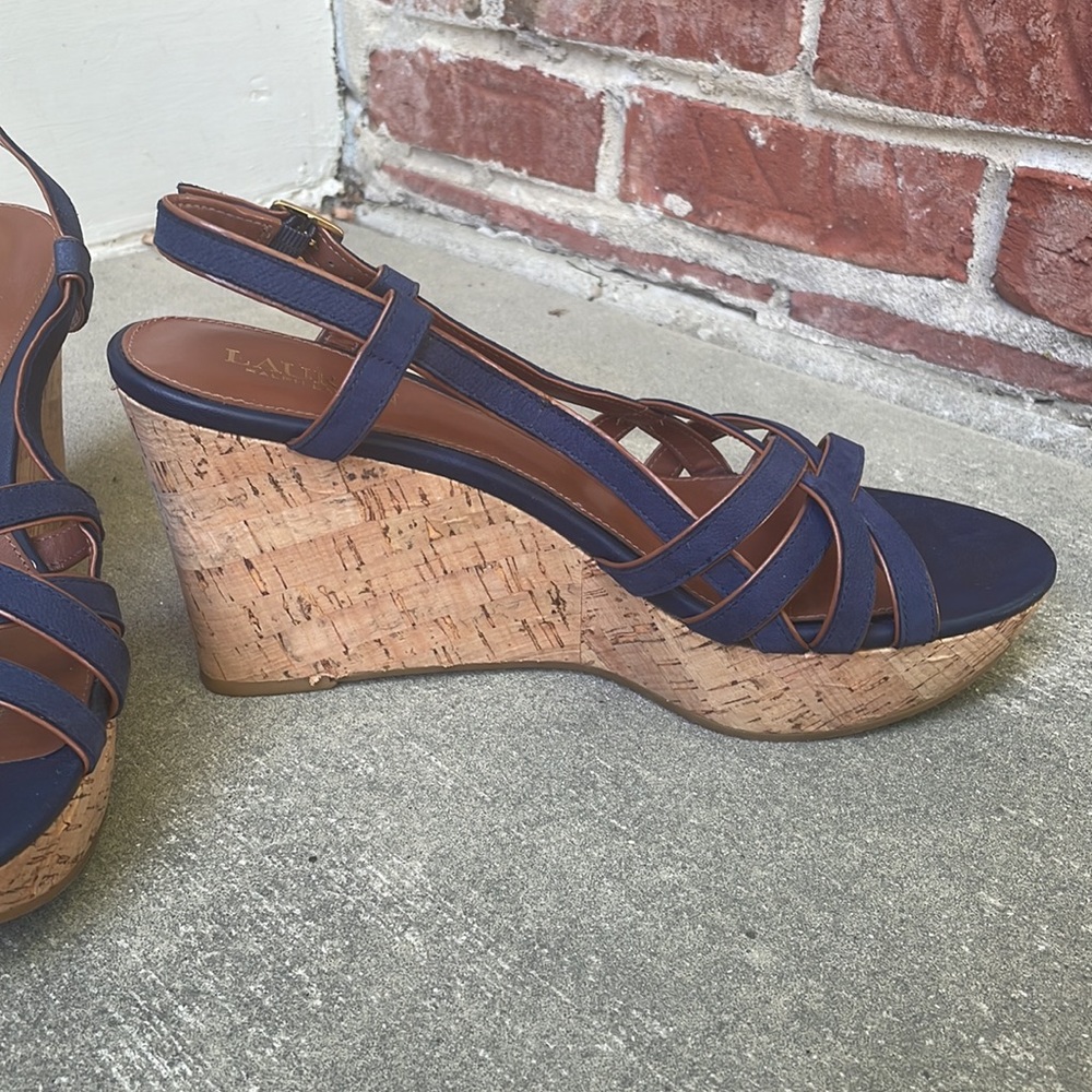Blue Ralph Lauren wedge sandals. - Picture 7 of 9